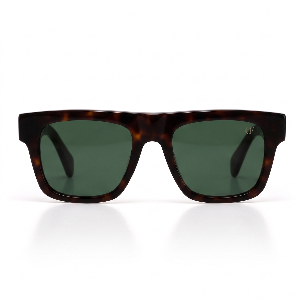 CARBONE Écaille / Vert – lunettes de soleil rectangulaires homme en acétate, vue de face