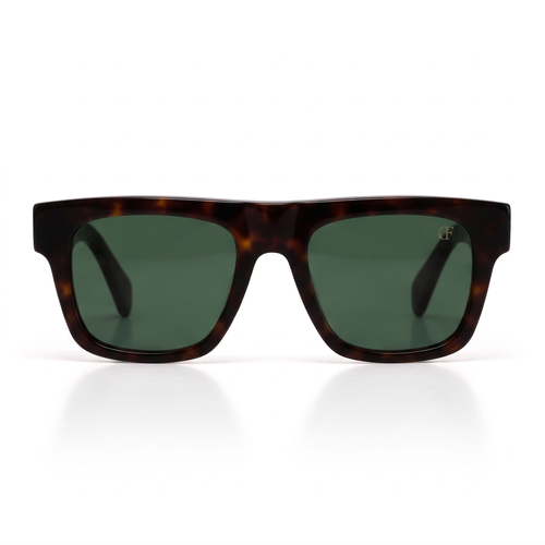 CARBONE Écaille / Vert – lunettes de soleil rectangulaires homme en acétate, vue de face