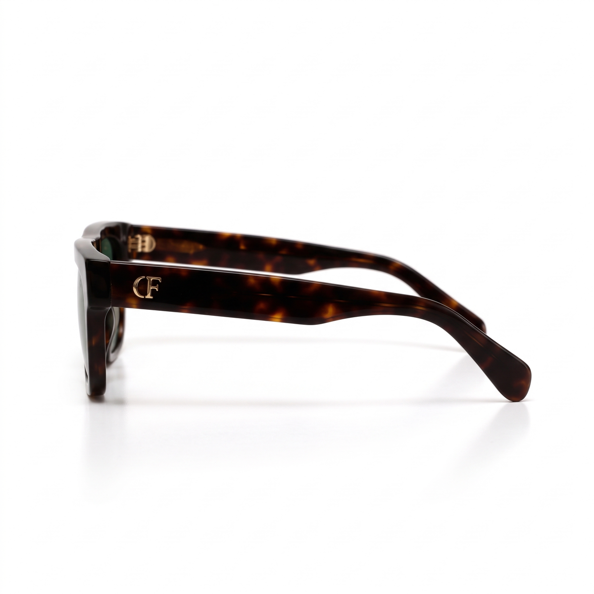 CARBONE Écaille / Vert – vue de profil, monogramme CF doré sur la branche